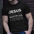 Womens Jesus Loves You But Im His Favorite Funny Christian V Neck Unisex T-Shirt Gifts for Him