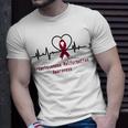 Arteriovenous Malformation Awareness Heartbeat Burgundy Ribbon Arteriovenous Malformation Support Arteriovenous Malformation Awareness Unisex T-Shirt Gifts for Him