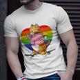 Cute Orange Tabby Cat Skateboarder Rainbow Heart Skater Unisex T-Shirt Gifts for Him