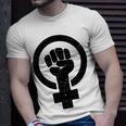 Feminist Raised Fist - Distressed Fitted Unisex T-Shirt Gifts for Him