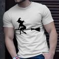 Halloween Young Scary Witch On Broom Pattern Unisex T-Shirt Gifts for Him