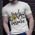 Teach Love Inspire Sunflower Teacher Inspirational Quotes Cute Lettering Unisex T-Shirt Gifts for Him