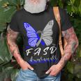 Fasd Awareness Butterfly Blue And Grey Ribbon Fetal Alcohol Spectrum Disorder Fetal Alcohol Spectrum Disorder Awareness Unisex T-Shirt Gifts for Old Men