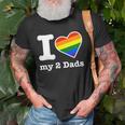 Gay Dads I Love My 2 Dads With Rainbow Heart Unisex T-Shirt Gifts for Old Men