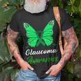 Glaucoma Awareness Butterfly Green Ribbon Glaucoma Glaucoma Awareness Unisex T-Shirt Gifts for Old Men