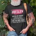 Presley Name Presley Hated By Many Loved By Plenty Heart On Her Sleeve T-Shirt Gifts for Old Men