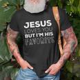 Womens Jesus Loves You But Im His Favorite Funny Christian V Neck Unisex T-Shirt Gifts for Old Men