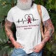 Arteriovenous Malformation Awareness Heartbeat Burgundy Ribbon Arteriovenous Malformation Support Arteriovenous Malformation Awareness Unisex T-Shirt Gifts for Old Men