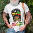 Remembering My Ancestors Juneteenth Black Women Messy Bun Unisex T-Shirt Gifts for Old Men
