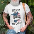 Womens My Body My Choice Pro Choice Messy Bun Us Flag Feminist Unisex T-Shirt Gifts for Old Men
