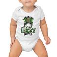 One Lucky Mama St Patricks Day Leopard Messy Bun Baby Onesie