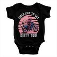 Girls Like To Get Dirty Too Funny Girl Motocross Gift Girl Motorcycle Lover Vintage Baby Onesie