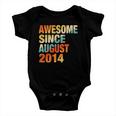 Kids Vintage 7Th Birthday Awesome Since August 2014 7 Years Old Baby Onesie