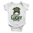 One Lucky Mama St Patricks Day Leopard Messy Bun Baby Onesie