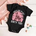 Girls Like To Get Dirty Too Funny Girl Motocross Gift Girl Motorcycle Lover Vintage V2 Baby Onesie