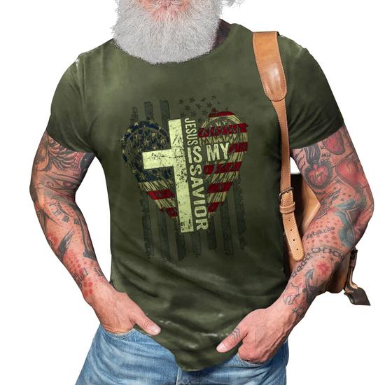Jesus Is My Savior Usa Christian Faith Cross On Back 3D