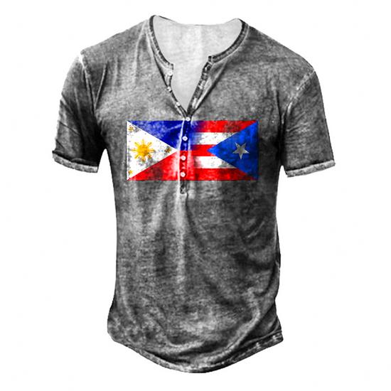 Philippines And Puerto Rican Flag Men s Henley T Shirt Mazezy