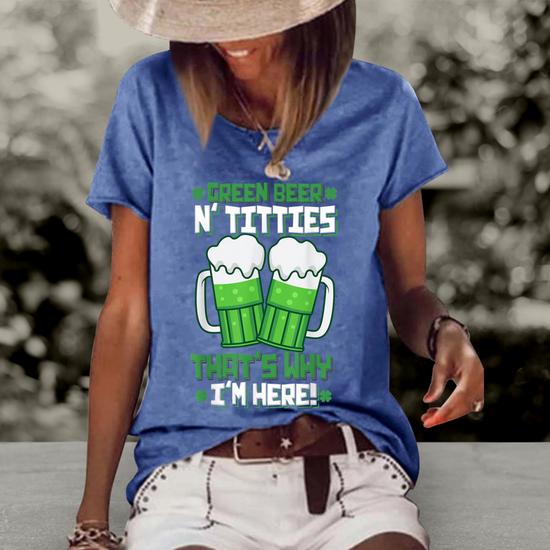 Anbech St. Patrick's Day Funny Drinking & Lucky Tee - Women's V-Neck Green T-Shirt, Size L - View #4